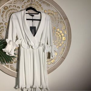 PrettyLittleThing White Ruffle Long Sleeve Dress